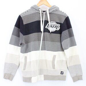 Vintage UNK X NBA Hoodie Unisex Gray Striped Drawstring LA Lakers Size Small S